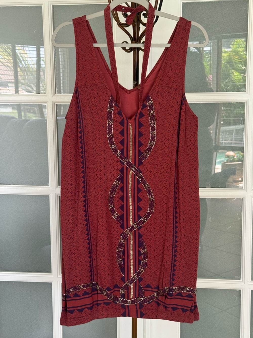 Free People Red Boho Embroidered Beaded Mini Dress